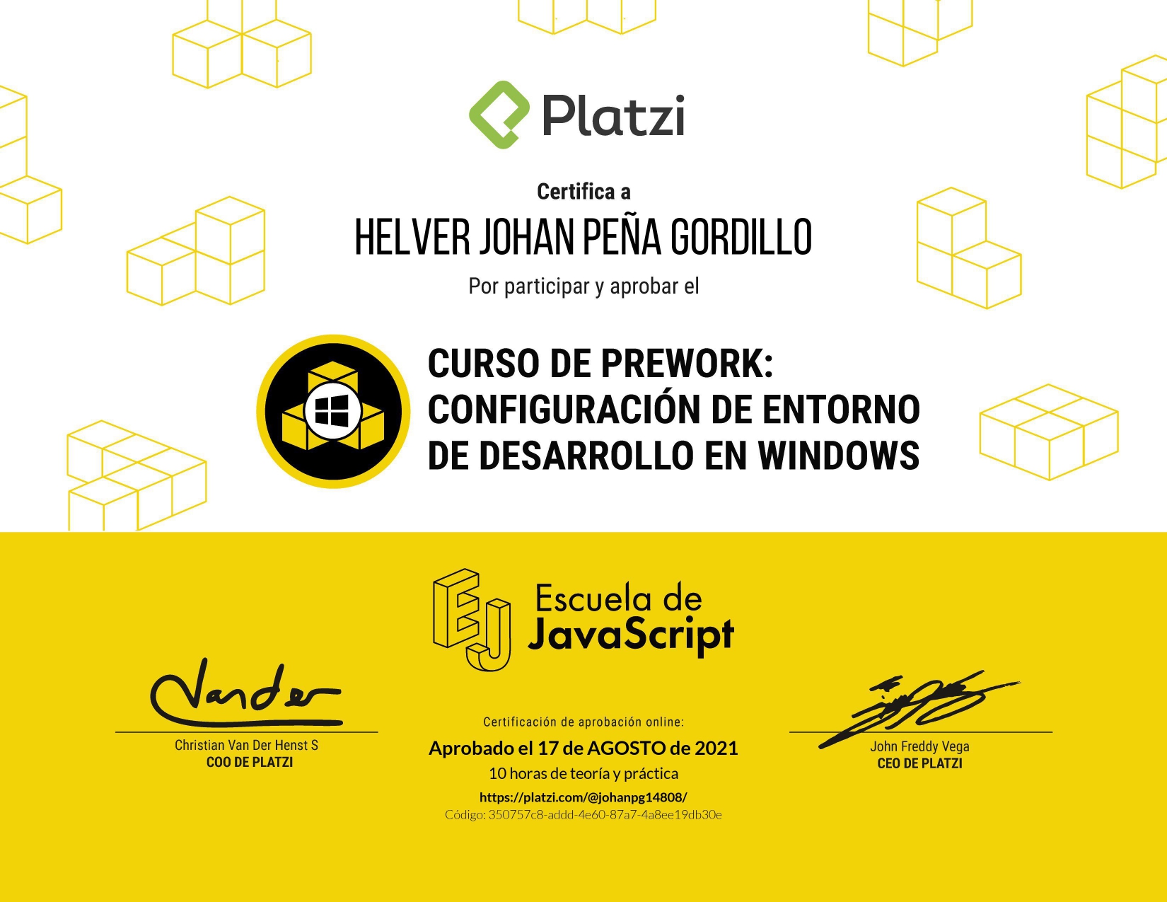 Imagen Certificado prework windows